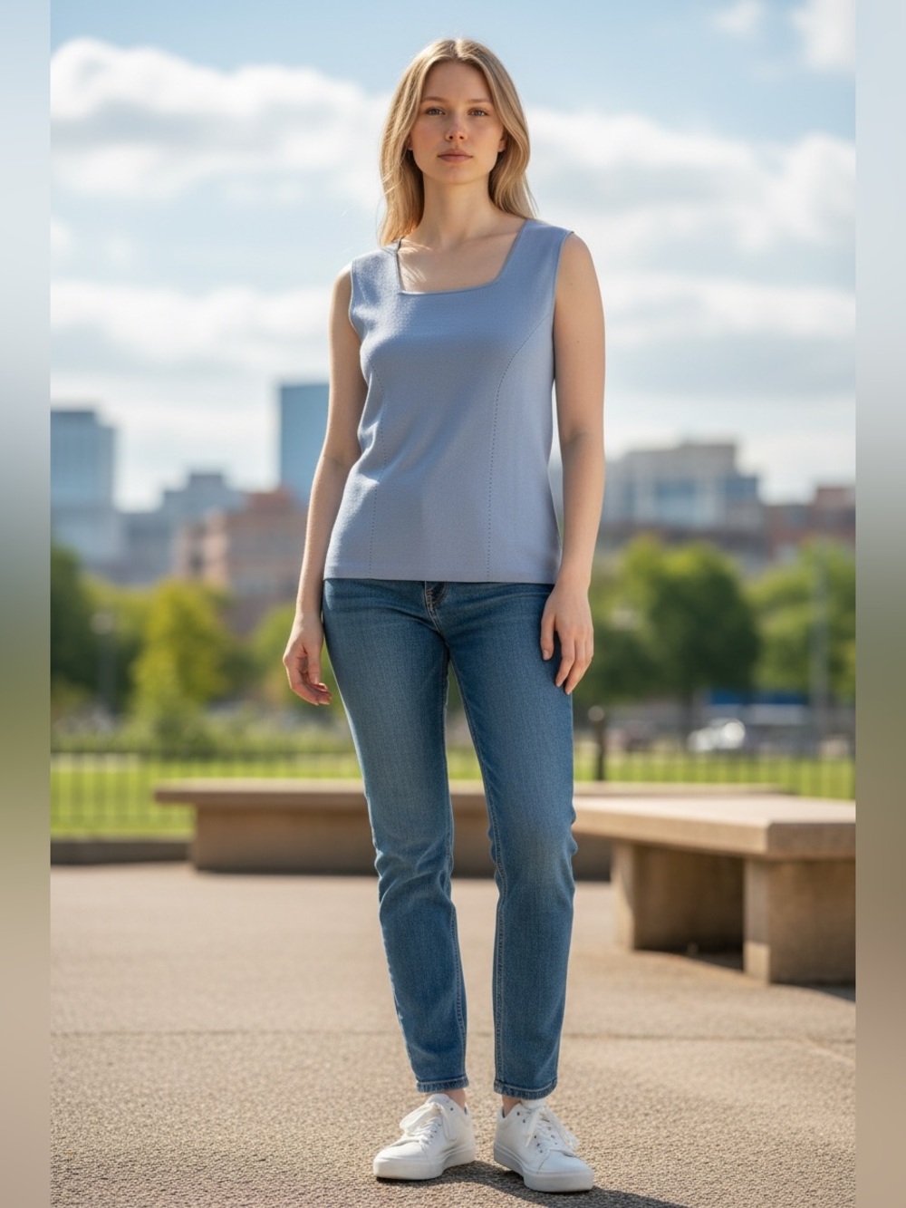 Sideffects Sleeveless Square-Neck Knit Tank Top - Light Blue